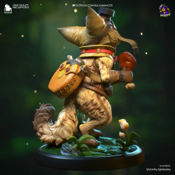 Profil de la figurine Palico montrant les détails de sculpture exceptionnels de Bulkamancer Sculpts - Résine ABS haute qualité"