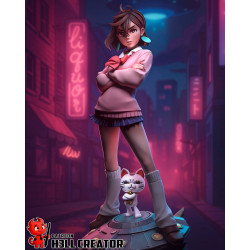 Figurine Momo Ayase Dandadan - Vue frontale avec pose confiante, mains sur les hanches