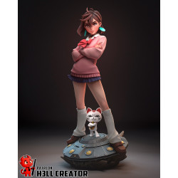 Profil gauche de Momo Ayase - Détails de l'uniforme scolaire et des chaussettes hautes