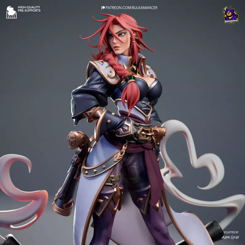 Sarah Fortune, la chasseuse de primes légendaire de Bilgewater, prête à faire feu de ses pistolets jumeaux. Sarah Fortune, la chasseuse de primes légendaire de Bilgewater, prête à faire feu de ses pistolets jumeaux.