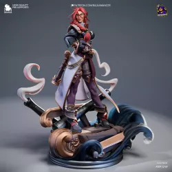 Détails exceptionnels sur cette reproduction de Miss Fortune : de ses bottes de cuir à ses pistolets ornementés.