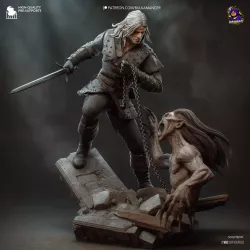 Geralt de Riv maîtrise une créature enchaînée dans ce diorama spectaculaire de Bulkamancer Sculpts