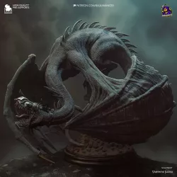 Scène dynamique capturant le Roi-Sorcier en plein vol sur son Fellbeast.