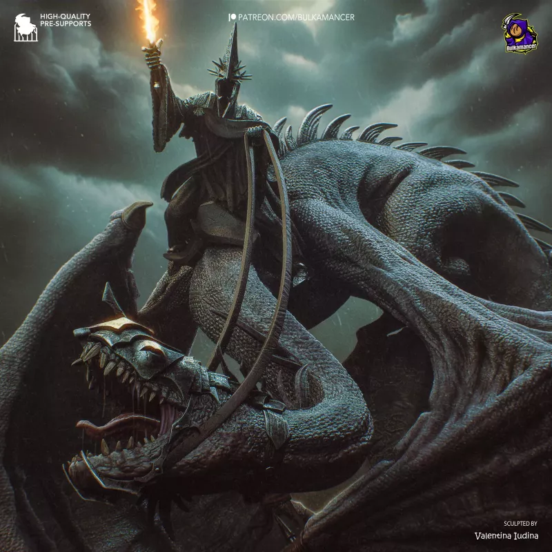 Le Roi-Sorcier d'Angmar, chef des Nazgûl, s'élance sur sa terrifiante monture ailée, le Fellbeast.