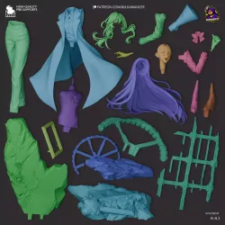 toutes les pièces 3D prêtes à assembler pour donner vie au personnage, des cheveux jusqu’au socle détaillé