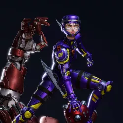 Pose dynamique : jambe tendue vers l’arrière, buste pivoté et mouvement d’attaque puissant,