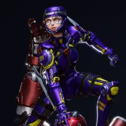 Socle détaillé composé de fragments métalliques, câblages arrachés et pièces de robot massive