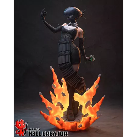 Cette vue de profil met en valeur la silhouette élancée de Reze et révèle des détails essentiels de sa transformation.