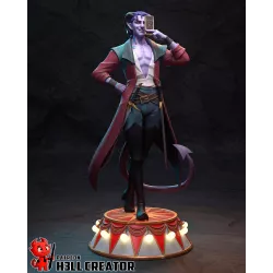 Figurine Mollymauk Tealeaf Critical Role par Hell Creator - Tieffelin Blood Hunter avec socle cirque illuminé