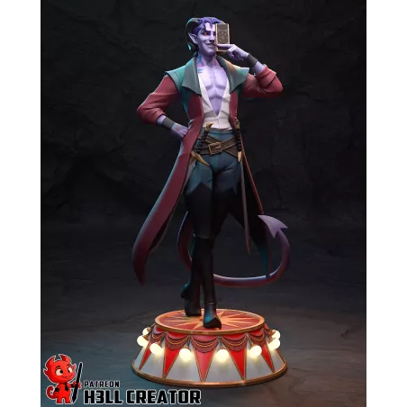 Figurine Mollymauk Tealeaf Critical Role par Hell Creator - Tieffelin Blood Hunter avec socle cirque illuminé