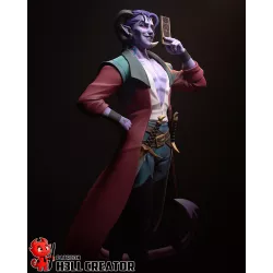 Profil de Mollymauk - Détails du manteau bordeaux et queue démoniaque