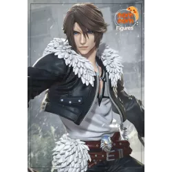 Figurine Squall Leonhart Final Fantasy VIII - nom nom Figures | Vue portrait avec col en plumes blanches iconique