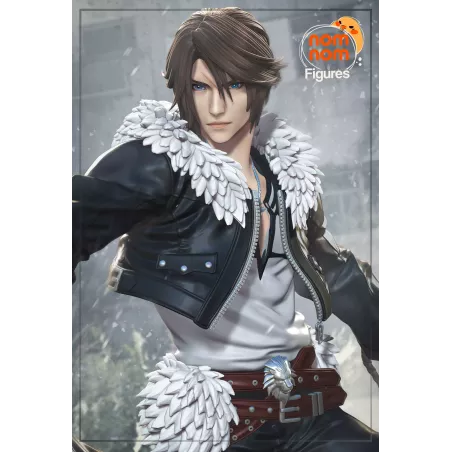 Figurine Squall Leonhart Final Fantasy VIII - nom nom Figures | Vue portrait avec col en plumes blanches iconique