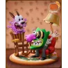 Figurine diorama de "Courage le Chien Froussard" représentant la scène où Eustache,  "Ooga Booga", effraie Courage