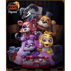 Freddy, Foxy, Chica et Bonnie, dans une mise en scène « chibi »