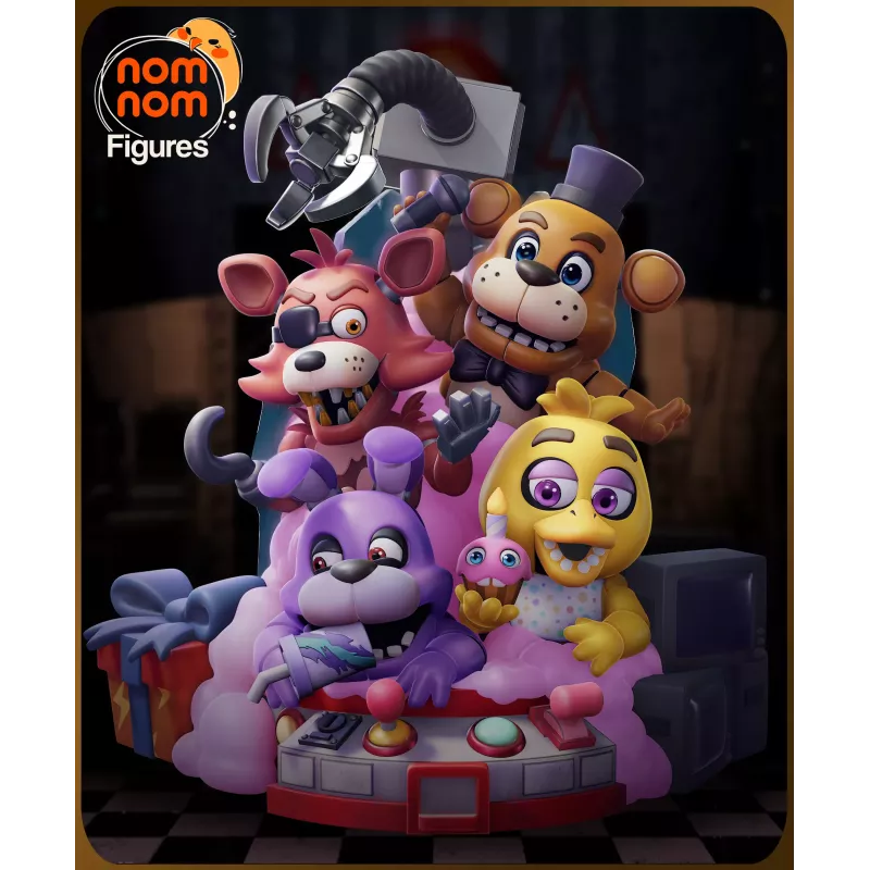 Freddy, Foxy, Chica et Bonnie, dans une mise en scène « chibi »