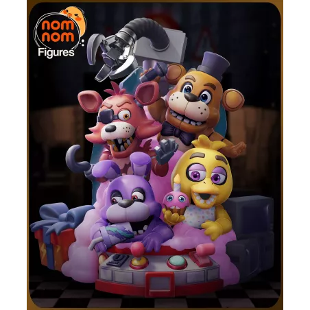 Freddy, Foxy, Chica et Bonnie, dans une mise en scène « chibi »