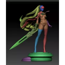 Le kit comprend toutes les pièces pour assembler Ran Bing, son épée emblématique et son socle high-tech lumineux.