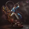 Figurine 3D haute qualité — Richter Belmont debout sur le trône gothique de Dracula, fouet en action, cape au vent.