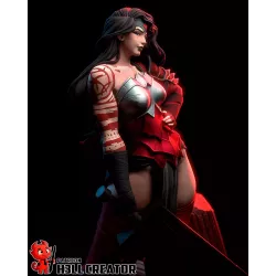 Debout  au milieu de ruines antiques, 
Absolute Wonder Woman incarne la puissance brute des Enfers.
