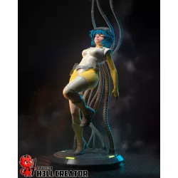 Socle futuriste techno-industriel avec rainures et diodes LED simulées – figurine Motoko Kusanagi Ghost in the Shell