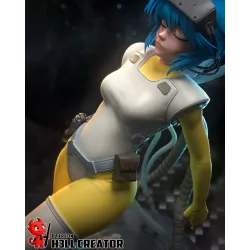 Détail du visage et des cheveux bleus de Motoko Kusanagi, sculpture résine haute définition à peindre