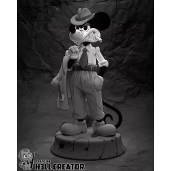 Jack Pepper en résine grise, vue trois quarts — détails du manteau, de la cravate et de la ceinture sculptés avec précision