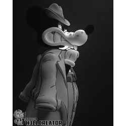 chapeau fedora, regard sombre et traits cartoon rétro années 1930