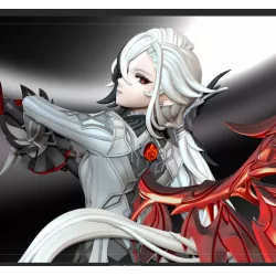 Détail du visage d'Arlecchino – Chevelure bicolore blanc et noir, sculpture résine haute précision