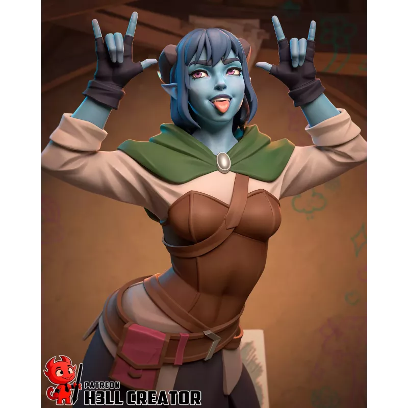 Jester Lavorre – Détail du visage et expression espiègle, figurine résine H3LL Creator