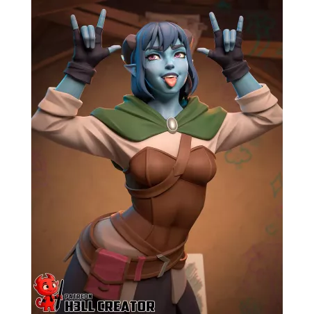Jester Lavorre – Détail du visage et expression espiègle, figurine résine H3LL Creator