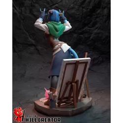 Figurine résine Jester Lavorre Critical Role - gros plan visage tifeline bleue - H3LL Creator
