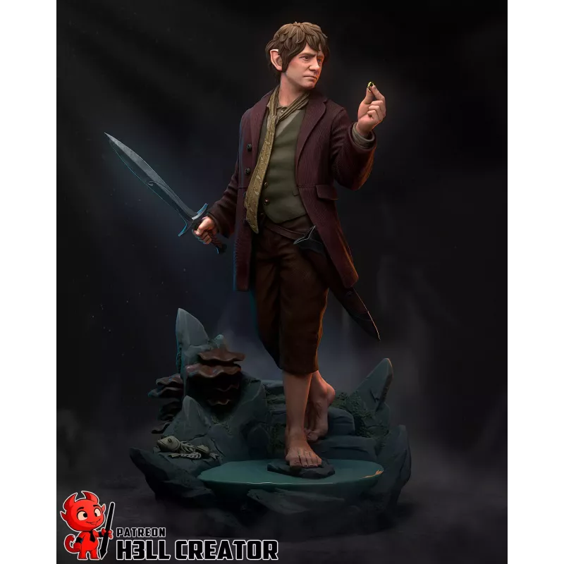 Figurine Bilbo Baggins à peindre — Vue principale 3/4 | Sculpture H3LL Creator | Résine haute définition