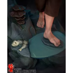 Figurine Bilbo Baggins — Détail pieds nus | Caractéristique iconique des hobbits, sculptée avec les poils et la plante des pieds