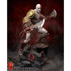 Kratos, le Fantôme de Sparte, figé dans une posture de combat spectaculaire.