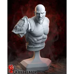 Un visage sculpté avec intensité, fidèle au guerrier mythique de God of War.