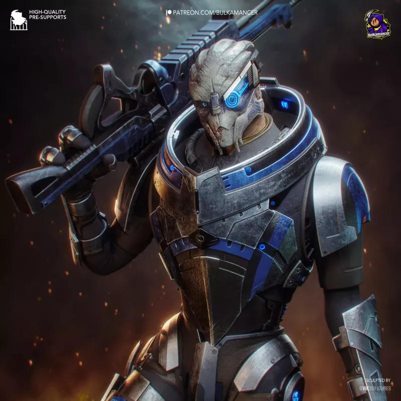 Garrus Vakarian dans sa version Archangel, prêt à faire feu sur le champ de bataille.