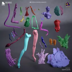 Présentation des pièces séparées, idéale pour visualiser le contenu du kit avant montage