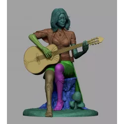 Rendu 3D de la figurine Lune, avec mise en valeur des volumes, des textures et des contrastes de matières.