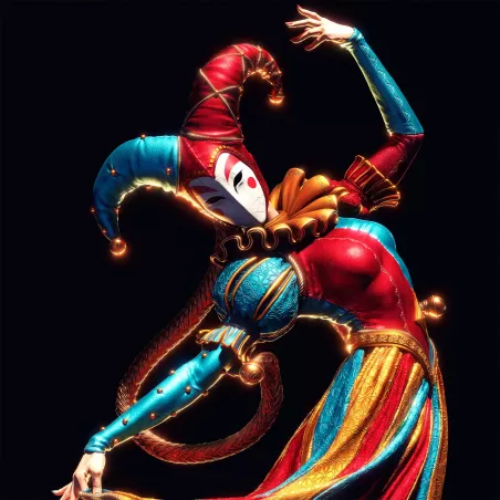 figurine Jester aux couleurs éclatantes, où chaque détail souligne l’élégance du personnage.