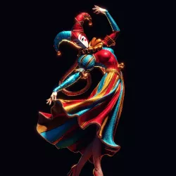 L’Arlequin prend vie dans une posture théâtrale, entre grâce, mouvement et mystère.
