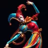Masque blanc, tenue flamboyante et attitude dansante : le Jester révèle tout son charme.