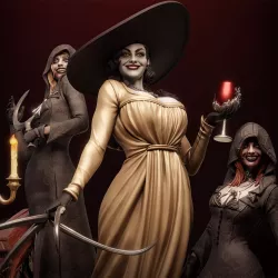 Une mise en scène sombre et luxueuse pour célébrer Lady Dimitrescu et ses filles.