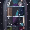 Gros plan sur la figurine Spider-Gwen et son décor intérieur, avec les détails du visage, des vêtements,