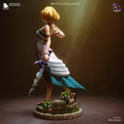 Profil latéral de la figurine Zelda, soulignant la posture gracieuse et le travail des volumes.