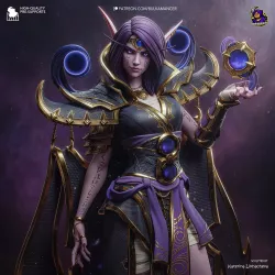 Gros plan sur le visage et l’armure de Xal’atath Void Harbinger