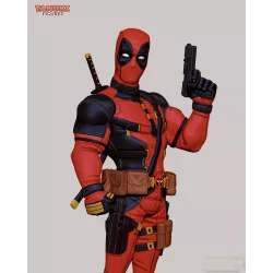 figurine à peindre Deadpool   complète avec katanas dans le dos, pistolet levé et ceinture garnie de pochettes –