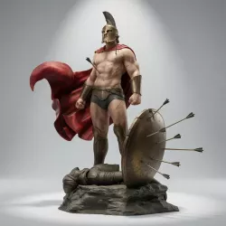 Rendu peint de Léonidas : cape rouge, armure bronze, illustration du potentiel de la figurine.
