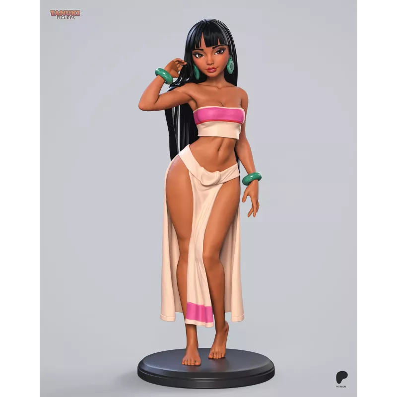 Chel, héroïne de La Route d’Eldorado, présentée sur son socle circulaire avec sa tenue emblématique et ses bijoux turquoise.