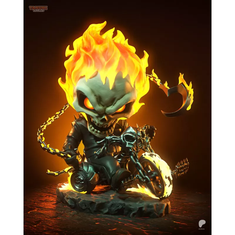 Quand la Justice de l'Enfer prend une pause café. Le Ghost Rider Chibi enflamme votre vitrine de collection